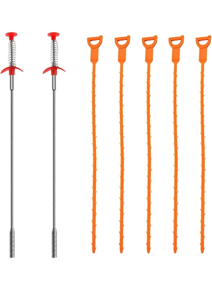 jaexest 7 Pack Drain Snake, 20 Inch Hair Drain Clog Remover Drain Relief Auger Cleaning Tool (2 Stainless Steel And 5 Plastic) - Image 1
